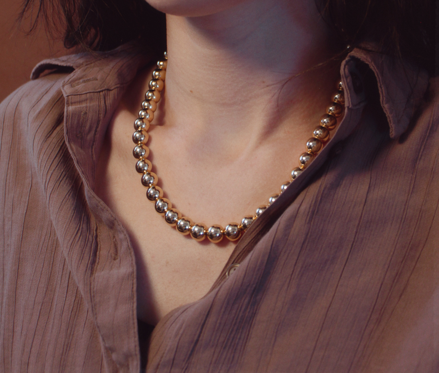 10mm Gold Kris Bead Necklace