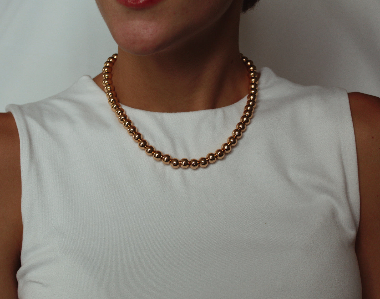 10mm Gold Kris Bead Necklace
