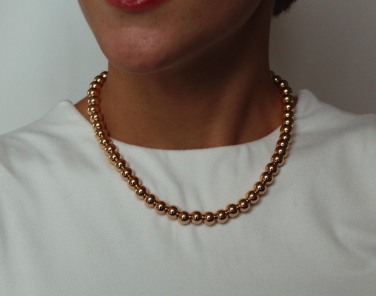 10mm Gold Kris Bead Necklace