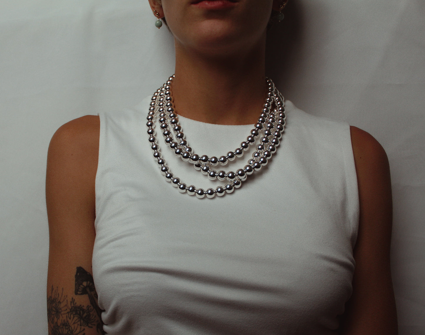 10mm Silver Kris Bead Necklace