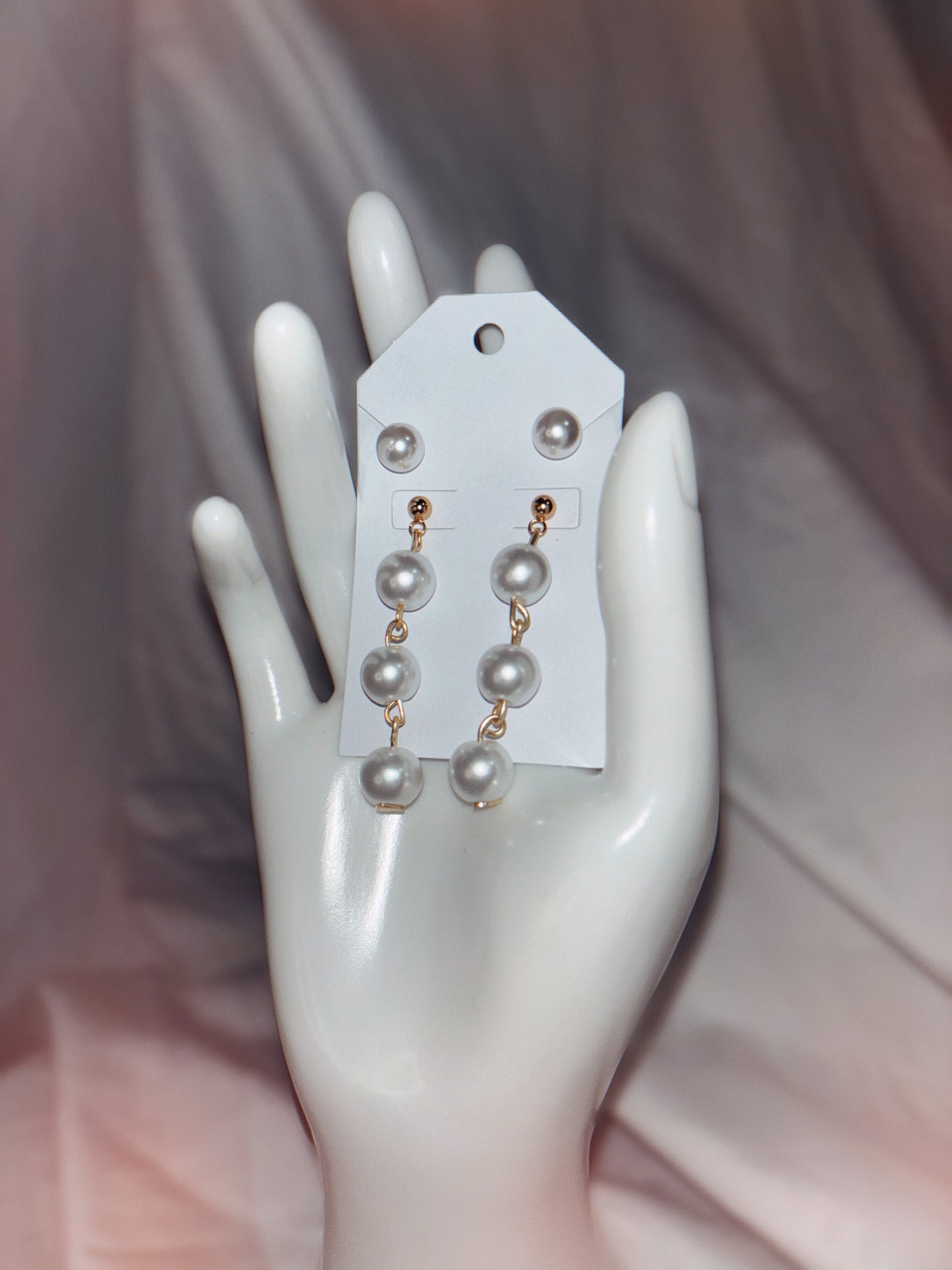 Glass Pearl Dangle Earring Set