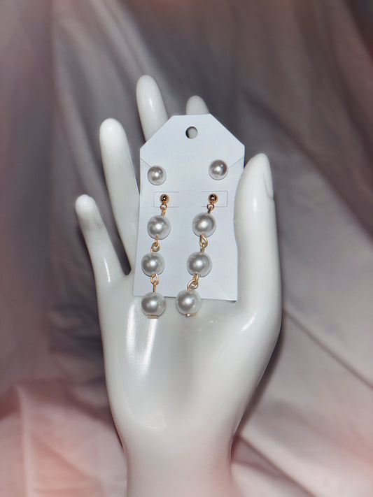 Glass Pearl Dangle Earring Set