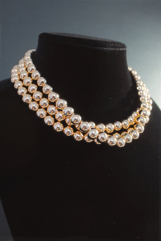 Triple Strand Gold Kris Bead Necklace
