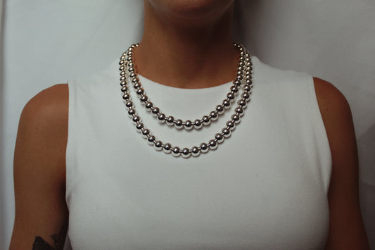 10mm Silver Kris Bead Necklace