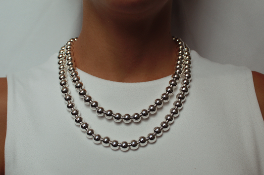 10mm Silver Kris Bead Necklace