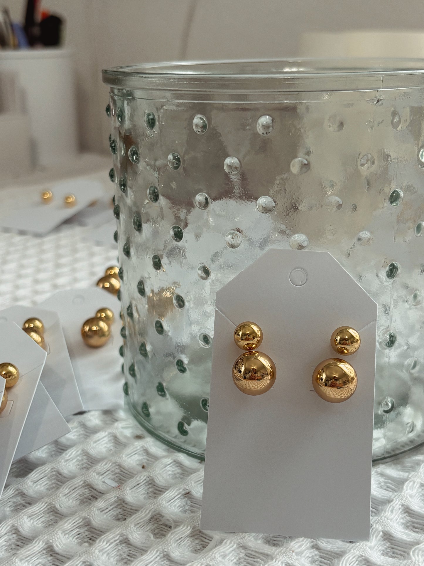 Gold Ball Stud Earring Set - 12mm & 8mm