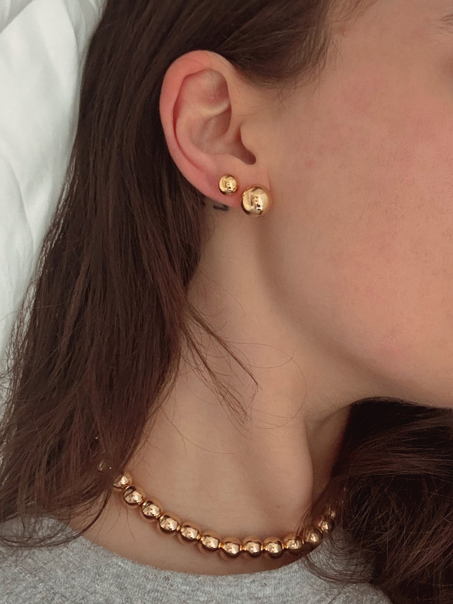 Gold Ball Stud Earring Set - 12mm & 8mm